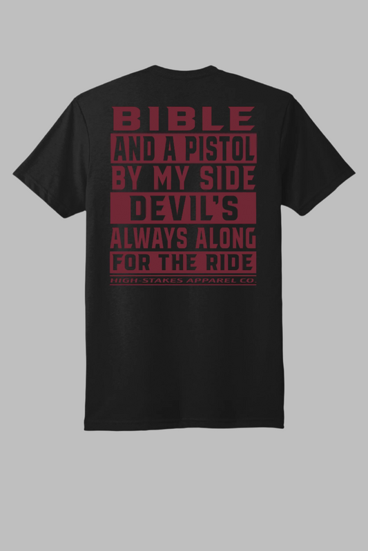 BIBLE AND A PISTOL - DARK RED PRINT